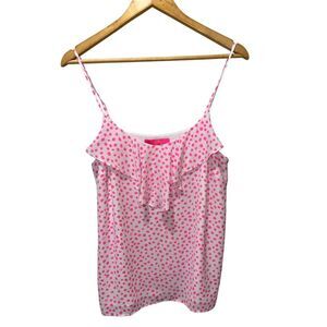 Lilly Pulitzer Karmen Cami Top Medium Pink Polka Dots Ruffled Front Summer Style